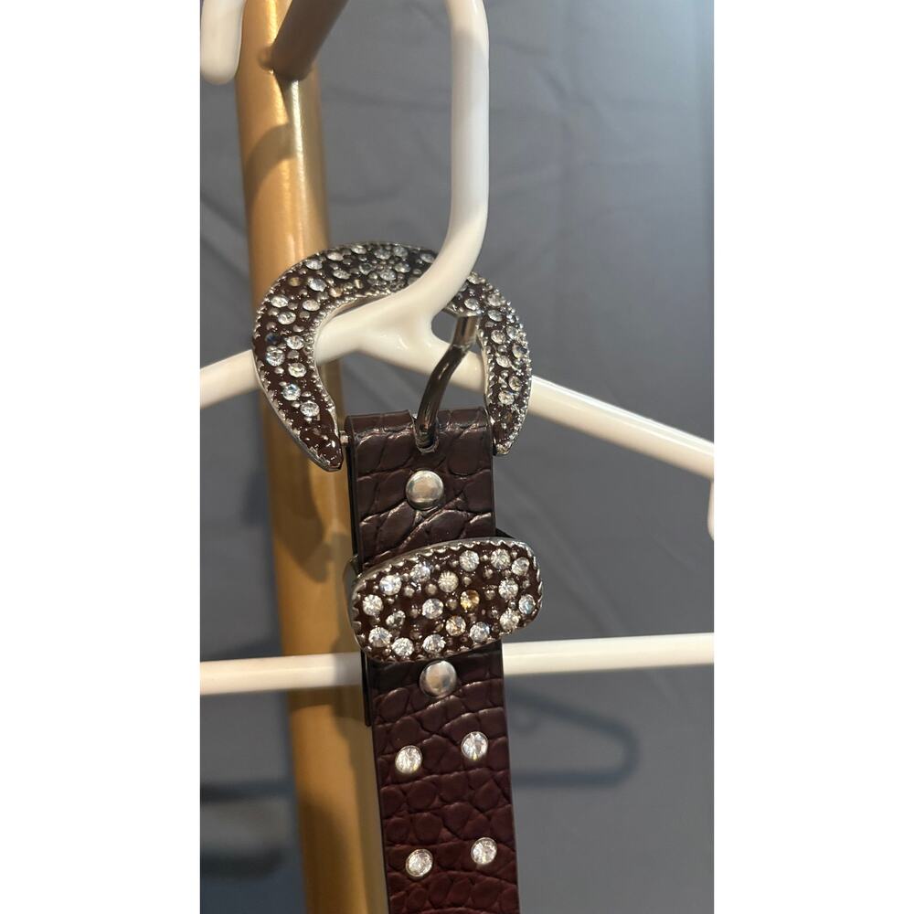 Western Rhinestone Concho Belt Brown Croc Embossed Studded Bling Belt